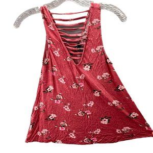 Rue 21 Flowy Tank Top size XS Cage Neckline Pink Floral Mauve